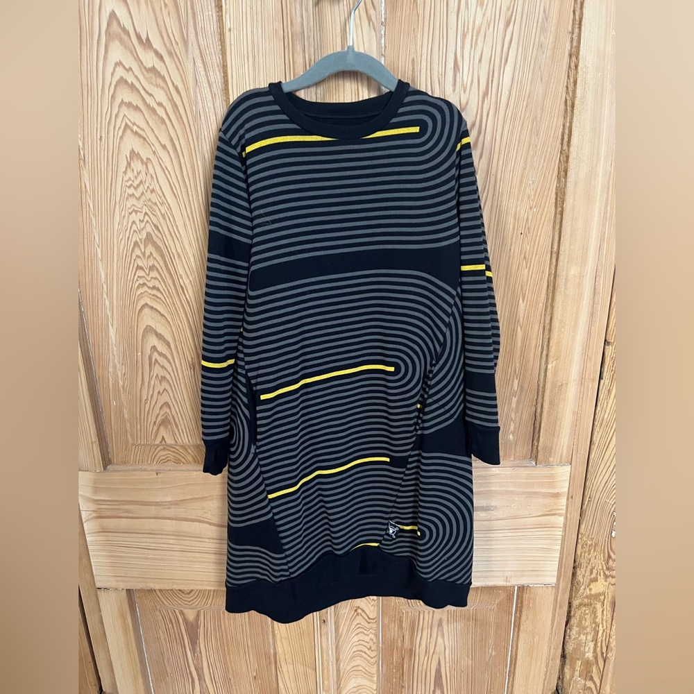 Nununu Black and Gray Striped Dress with Yellow Detail
